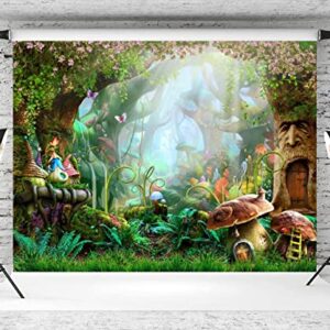 PASRLOLV 7x5ft Alice in Wonderland Backdrop, Fairy Tale Photo Backdrop, Forest Photography Background for Boy Girl Birthday Party Banner Newborn Baby Shower Decoration Photo Booth Prop, Vinyl