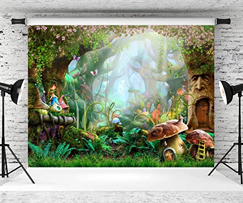 PASRLOLV 7x5ft Alice in Wonderland Backdrop, Fairy Tale Photo Backdrop, Forest Photography Background for Boy Girl Birthday Party Banner Newborn Baby Shower Decoration Photo Booth Prop, Vinyl