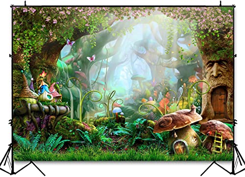 PASRLOLV 7x5ft Alice in Wonderland Backdrop, Fairy Tale Photo Backdrop, Forest Photography Background for Boy Girl Birthday Party Banner Newborn Baby Shower Decoration Photo Booth Prop, Vinyl