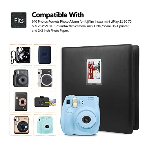 640 Pockets Photo Album for Fujifilm Instax Mini Camera, Polaroid Snap PIC-300 Z2300 Instant Camera, 2x3 Photo Album Book for Fujifilm Instax Mini 11 12 9 Evo 90 70 40 8 7 LiPlay Instant Camera (black)