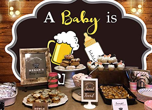 A Baby is Brewing Themed Photography Backdrop for Baby Shower Party Banner Decorations Vinyl 7x5ft Beer Bottle Rustic Wood Glitter Photo Background Photo Booth Studio Props Cake Table Supplies