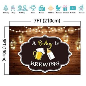 A Baby is Brewing Themed Photography Backdrop for Baby Shower Party Banner Decorations Vinyl 7x5ft Beer Bottle Rustic Wood Glitter Photo Background Photo Booth Studio Props Cake Table Supplies