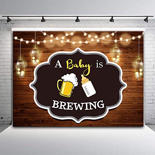 A Baby is Brewing Themed Photography Backdrop for Baby Shower Party Banner Decorations Vinyl 7x5ft Beer Bottle Rustic Wood Glitter Photo Background Photo Booth Studio Props Cake Table Supplies