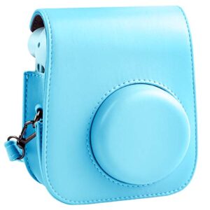 protective & portable case compatible with fujifilm for instax mini 12/11 instant camera with accessories pocket and adjustable strap – sky blue
