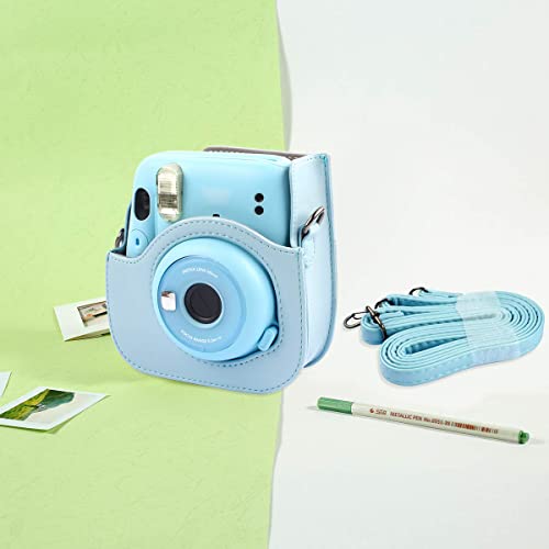 Protective & Portable Case Compatible with Fujifilm for Instax Mini 12/11 Instant Camera with Accessories Pocket and Adjustable Strap - Sky Blue