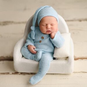 fashion newborn boys girls baby photo shoot props outfits crochet clothes long tail hat pants photography props (blue)