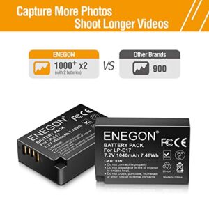 ENEGON 2 Pack LP-E17 Camera Battery 1040mAh with Micro USB Dual Charger for Canon Rebel SL2, T6i, T6s, T7i, EOS M3, M5, M6, EOS 200D,250D, 77D, 750D, 760D, 800D, 8000D, KISS X8i, RP Digital SLR Camera