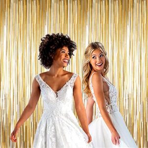 HalloweenDecorate 4 Pack Champagne Gold Foil Fringe Curtain Backdrop, 3.28Ft x 8.2Ft Metallic Tinsel Streamer Curtains for Party, Photo Booth Props, Birthday, Graduation Decoration Party Supplies