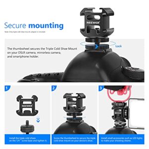 NEEWER Camera Hot Shoe Mount Adapter with Triple Cold Shoe Mounts for Mic LED Video Light Field Monitor, Aluminum Alloy Shoe Mount Compatible with Canon Nikon Sony DSLR Camera Camcorder