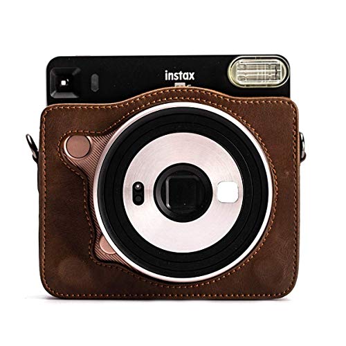 HelloHelio Protective Case for Fujifilm instax Square SQ6 Instant Camera, Blush Gold - Premium Vegan Leather Case with Detachable Strap, Vintage Browm