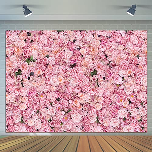 CGXINS Pink Rose Wall Picture Backdrop 7x5ft Pink Flowers Photography Backdrop for Girls Birthday Party Wedding Bridal Shower Party Banner Decoration