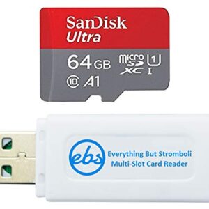 SanDisk Ultra 64GB Micro SD Card for Motorola Phone Works with Moto G Power (2021), One 5G Ace, Moto G Play (SDSQUA4-064G-GN6MN) Bundle with (1) Everything But Stromboli MicroSDXC Memory Card Reader