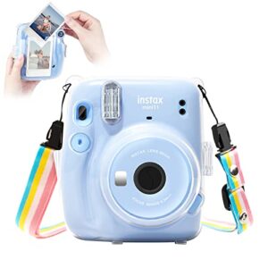 MUZIRI KINOKOO Mini 11 Case Compatible with Fuji Instax Mini 11 Instant Camera -Hard PVC Crystal Clear Case with Back Photo Pocket to Store Films -Transparent