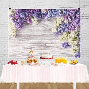 LFEEY 5x3ft Newborn Baby Wooden Plank Photography Backdrops Purple Lilac Flowers Bloom Bouquet Wooden Wall Girls Adults Portrait Photo Background Parties Events Decor Wallpaper Photo Studio Props