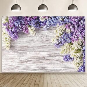 LFEEY 5x3ft Newborn Baby Wooden Plank Photography Backdrops Purple Lilac Flowers Bloom Bouquet Wooden Wall Girls Adults Portrait Photo Background Parties Events Decor Wallpaper Photo Studio Props