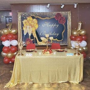 GYA 7x5ft Glitter Gold Happy Birthday Backdrop Red Rose Floral Golden Balloons Heels Champagne Glass Background for Women Birthday Party Decorations Birthday Party Supplies