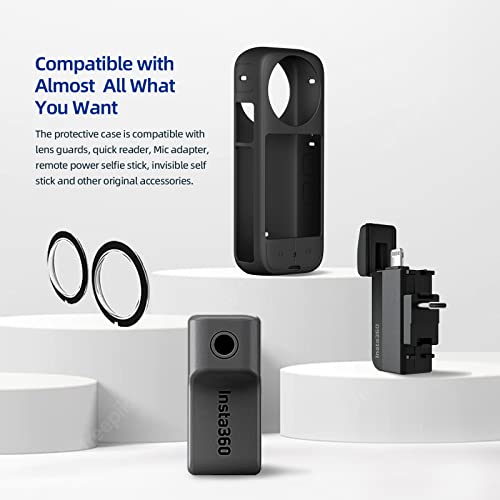 Rszfnjxry Silicone Protective Cover Case and Lens Guards Cap for Insta360 x3,Bundle Include 1pc Black Silicone Case+2pcs Lens Guards Cap