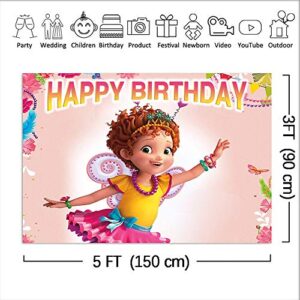 Fancy Nancy Theme Baby Girls Princess Birthday Party Banner Photo Background Decorations Flower Sweet Pink Photography Backdrop Photo Booth Cake Table Supply Vinyl 5x3ft