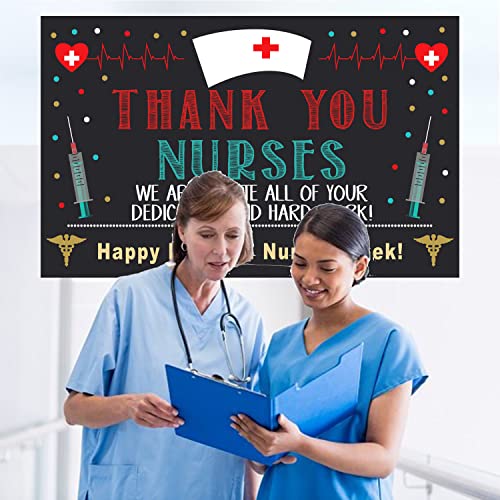 Nurse Appreciation Week Banner Backdrop Decorations - Happy National Nurses Week Banner Decoration Thank You Nurses Banner for Medical Doctor Nursing Party Decorations