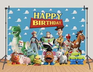 7x5ft toy story theme happy birthday party photography backdrops blue sky white clouds indoor banner kids birthday party photo background cake table decoration supplies studio booth props