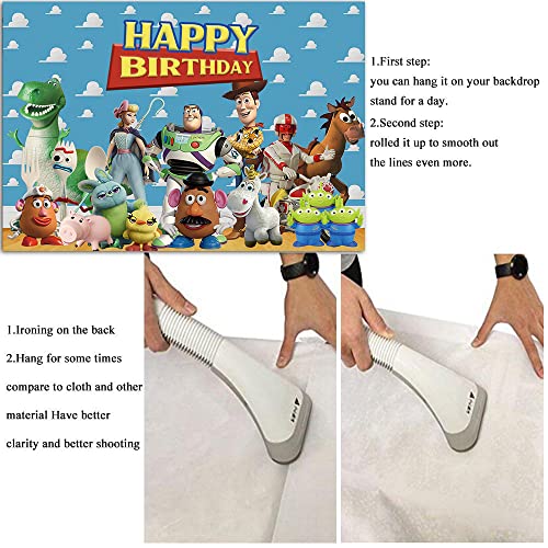 7x5ft Toy Story Theme Happy Birthday Party Photography Backdrops Blue Sky White Clouds Indoor Banner Kids Birthday Party Photo Background Cake Table Decoration Supplies Studio Booth Props