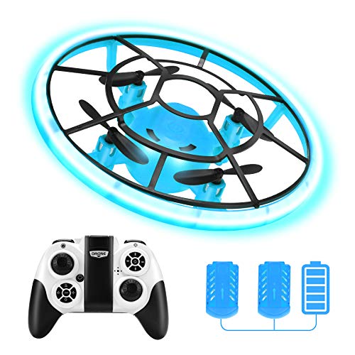 HR Mini Drones For Kids,RC Drone For Beginners With Neno Light,RC Helicopter Quadcopter With Altitude Hold,360° Rotating,Shinning Led Lights,2 Batteries,Kids Gifts Toys For Boys Girls (Blue)