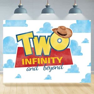 rsuuinu two infinity and beyond backdrop 2nd birthday hat blue clouds birthday party supplies decorations photography background for kids boys second birthday cake table banner photo booth props 7x5ft