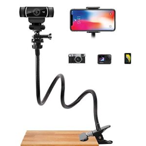 Webcam-Stand-Mount Phone Camera Desk-Clamp-Holder - 27 Inch Flexible Gooseneck Arm Mount Stand for Phone Gopro Hero Webcam C922 C930 C930e C920 Brio 4K C615 C922x C925e C920s C270 C310