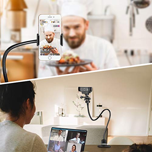 Webcam-Stand-Mount Phone Camera Desk-Clamp-Holder - 27 Inch Flexible Gooseneck Arm Mount Stand for Phone Gopro Hero Webcam C922 C930 C930e C920 Brio 4K C615 C922x C925e C920s C270 C310