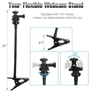 Webcam-Stand-Mount Phone Camera Desk-Clamp-Holder - 27 Inch Flexible Gooseneck Arm Mount Stand for Phone Gopro Hero Webcam C922 C930 C930e C920 Brio 4K C615 C922x C925e C920s C270 C310