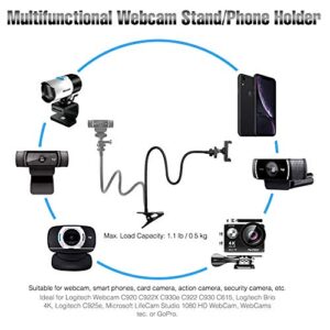 Webcam-Stand-Mount Phone Camera Desk-Clamp-Holder - 27 Inch Flexible Gooseneck Arm Mount Stand for Phone Gopro Hero Webcam C922 C930 C930e C920 Brio 4K C615 C922x C925e C920s C270 C310