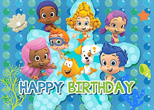 TAUERGULE 5x3ft Cartoon Bubble Guppies Theme Photography Backdrop Ocean Bubble Children Princess Happy Birthday Party Decoration Photo Background Studio Banner