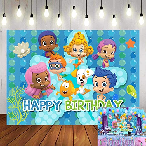 TAUERGULE 5x3ft Cartoon Bubble Guppies Theme Photography Backdrop Ocean Bubble Children Princess Happy Birthday Party Decoration Photo Background Studio Banner