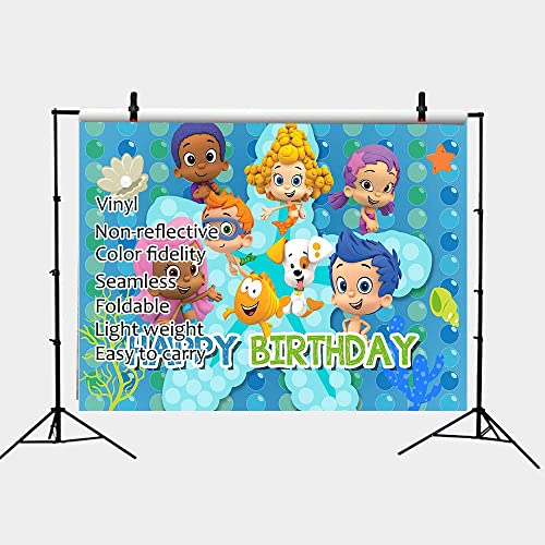 TAUERGULE 5x3ft Cartoon Bubble Guppies Theme Photography Backdrop Ocean Bubble Children Princess Happy Birthday Party Decoration Photo Background Studio Banner