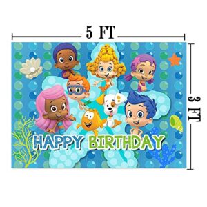 TAUERGULE 5x3ft Cartoon Bubble Guppies Theme Photography Backdrop Ocean Bubble Children Princess Happy Birthday Party Decoration Photo Background Studio Banner