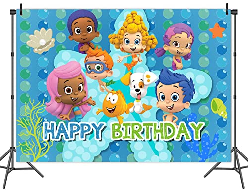 TAUERGULE 5x3ft Cartoon Bubble Guppies Theme Photography Backdrop Ocean Bubble Children Princess Happy Birthday Party Decoration Photo Background Studio Banner