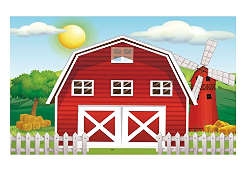 Funnytree Cartoon Red Farm Animals Party Backdrop Children Birthday Background for Photography Decorations Photobooth Banner Photo Studio Props