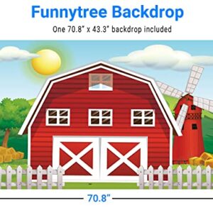 Funnytree Cartoon Red Farm Animals Party Backdrop Children Birthday Background for Photography Decorations Photobooth Banner Photo Studio Props