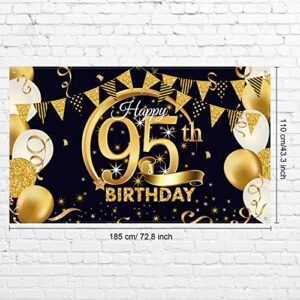 Birthday Party Decoration Extra Large Fabric Black Gold Sign Poster for Anniversary Photo Booth Backdrop Background Banner, Birthday Party Supplies, 72.8 x 43.3 Inch (95th)