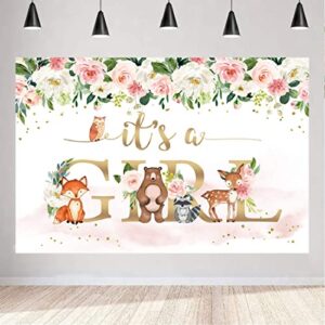 aperturee it’s a girl woodland animals baby shower backdrop 5x3ft jungle animals watercolor pink floral flower photography background newborn party decorations photo booth studio props banner supplies