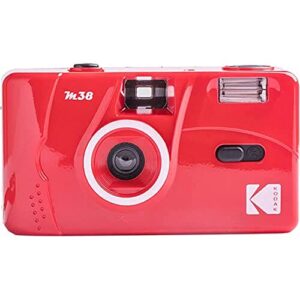 kodak m38 35mm film camera – focus free, powerful built-in flash, easy to use (flame scarlet)
