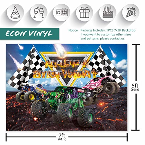 Seasonwood 7x5ft Monster Truck Themed Backdrop for Baby Boys Kids Birthday Party Photography Background Monster Jam Grave Digger Racing Cars Cake Table Decorations Banner Photo Booth Props Supplies