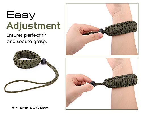 MoKo Universal Paracord Camera Wrist Strap Lanyard - [2 Pack] Nylon Braided Adjustable Camera Hand Grip Strap for Nikon/Canon/Sony/Minolta/Panasonic All DSLR/Digital Cameras, Black/Army Green