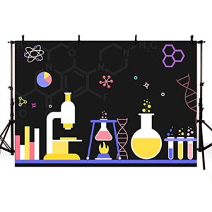 MEHOFOND 7x5ft Science Party Decorations Photo Studio Background Birthday Party Decor Banner Supplies Mad Science Fun Scientist Subject Black Backdrop School Poster for Photography