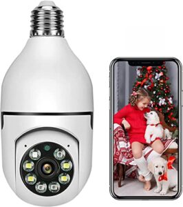 yobanse light bulb security camera, 360 degree light bulb camera wifi outdoor, 1080p panoramic wireless home surveillance cameras, two way audio, night vision, smart motion detection and alarm e27