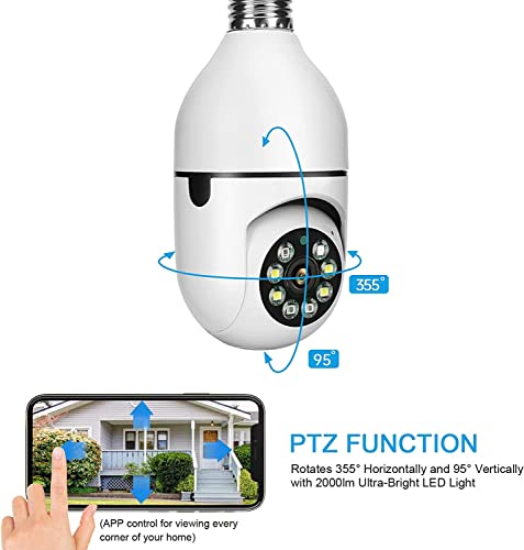 YOBANSE Light Bulb Security Camera, 360 Degree Light Bulb Camera WiFi Outdoor, 1080P Panoramic Wireless Home Surveillance Cameras, Two Way Audio, Night Vision, Smart Motion Detection and Alarm E27