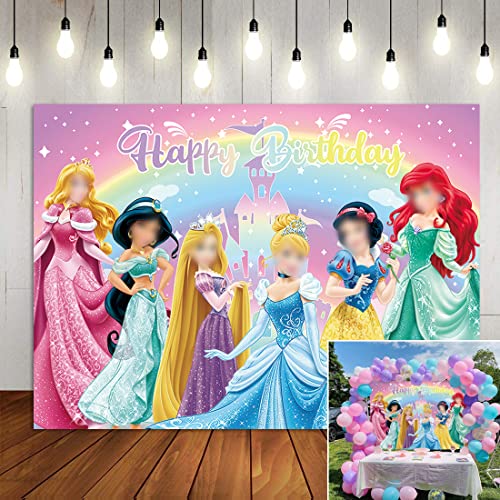 Princess Birthday Backdrop Princess Theme Photography Background Girls Party Supplies Princess Baby Shower Decorations Cake Table Banner Kids Photo Booth Props 7x5FT