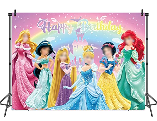 Princess Birthday Backdrop Princess Theme Photography Background Girls Party Supplies Princess Baby Shower Decorations Cake Table Banner Kids Photo Booth Props 7x5FT