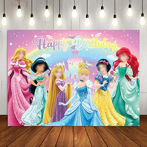 Princess Birthday Backdrop Princess Theme Photography Background Girls Party Supplies Princess Baby Shower Decorations Cake Table Banner Kids Photo Booth Props 7x5FT