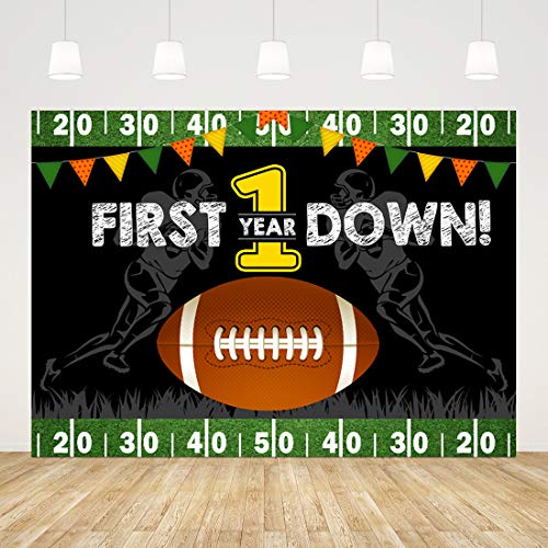 Ticuenicoa 7x5ft Football Themed 1st Birthday Backdrop Happy Birthday Party Decorations for Boy First Down Photography Background for First Birthday Party Newborn Birthday Banner Photo Booth Props